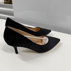 Newbella Womens Black Pointed Toe Kitten Heel Pumps Size 9 Faux Suede Office